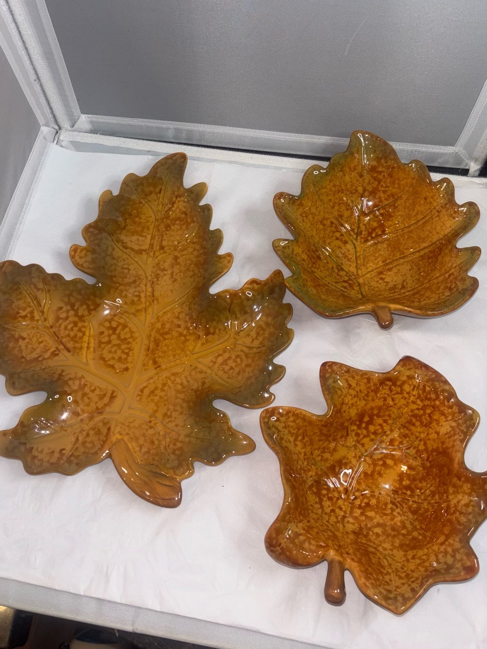 Autumn Harvest Amber Leaf Ceramic Serving Tray Bowls - Farmhouse